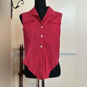Polka Dot Retro Sleeveless Button Up Top